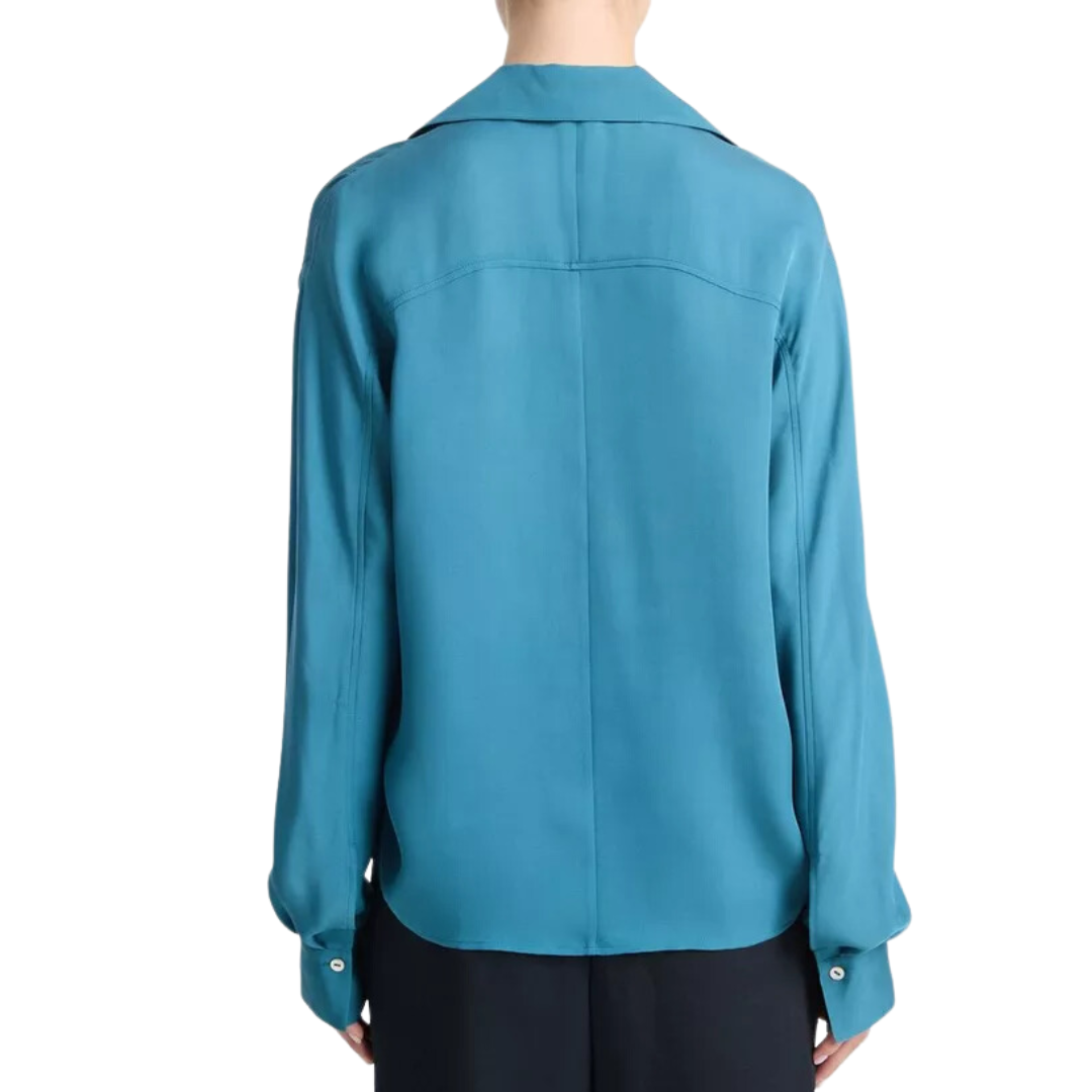 Silk Lapel-Collar Dolman-Sleeve Blouse Blue Waltz