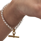 Silver Belcher Bracelet With Gold T-Bar