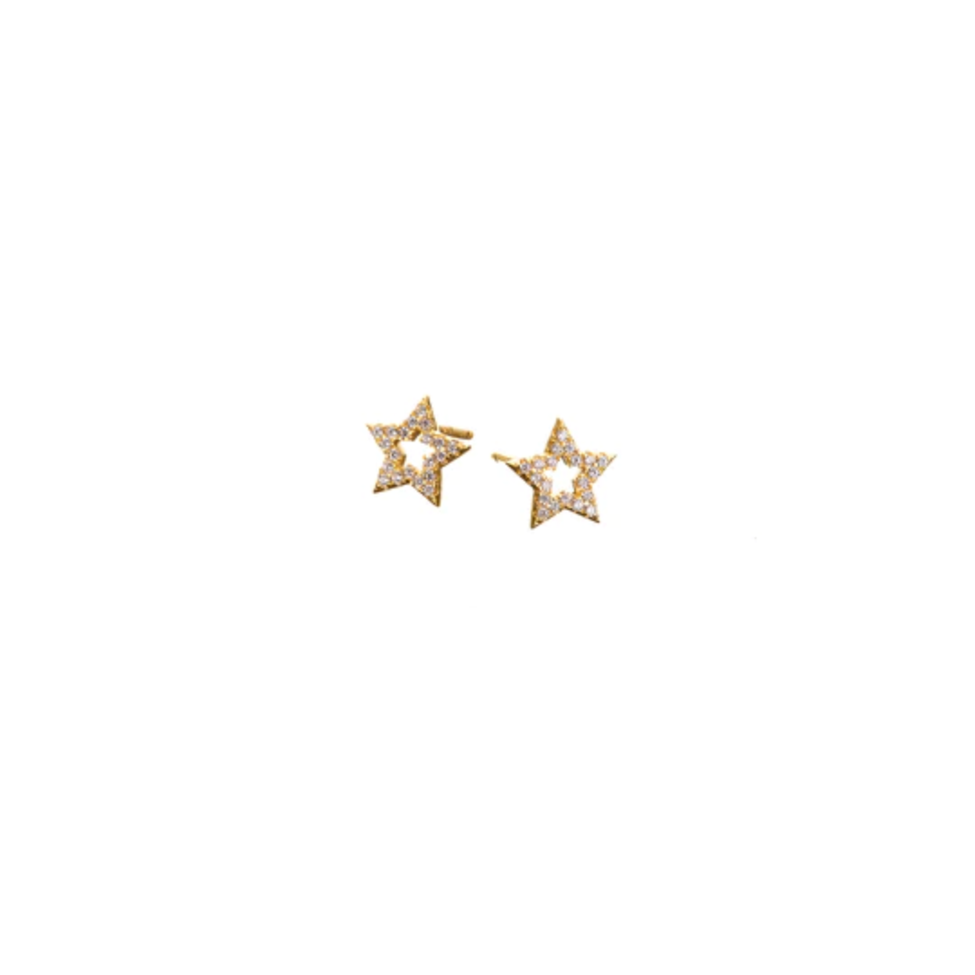Gold Pave Open Star Stud Earrings