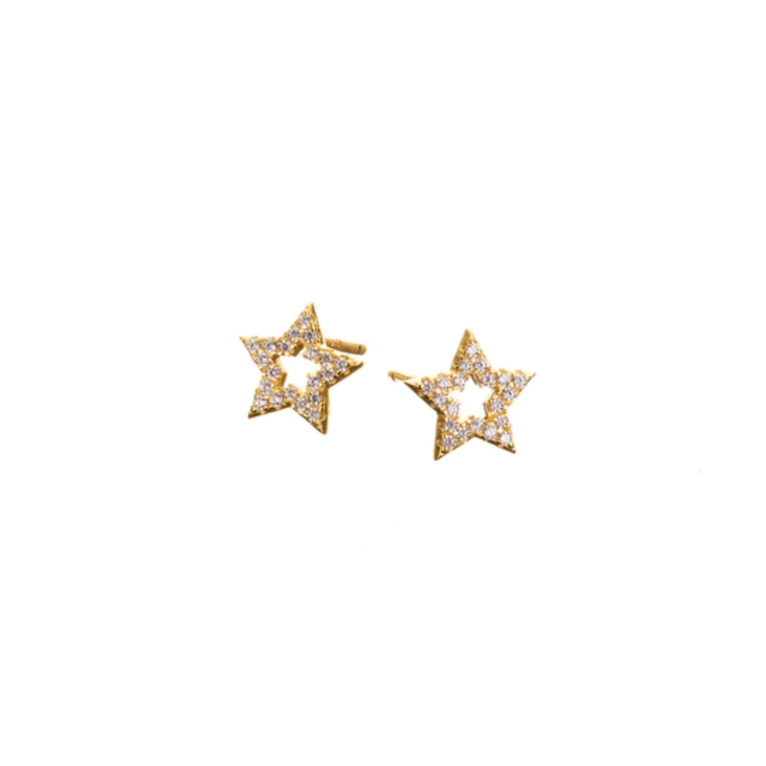 Gold Pave Open Star Stud Earrings