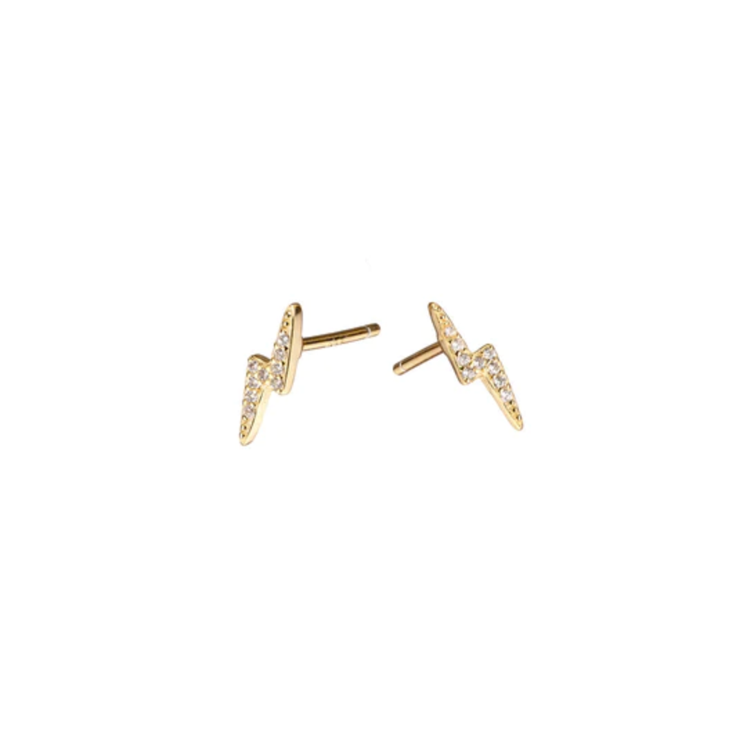 Gold Pavé Tiny Bolt Stud Earrings