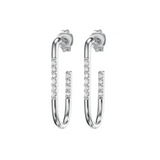 Silver Rectangle Pave Hoops