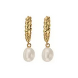 Small Hoops with Pearl Charm Gold