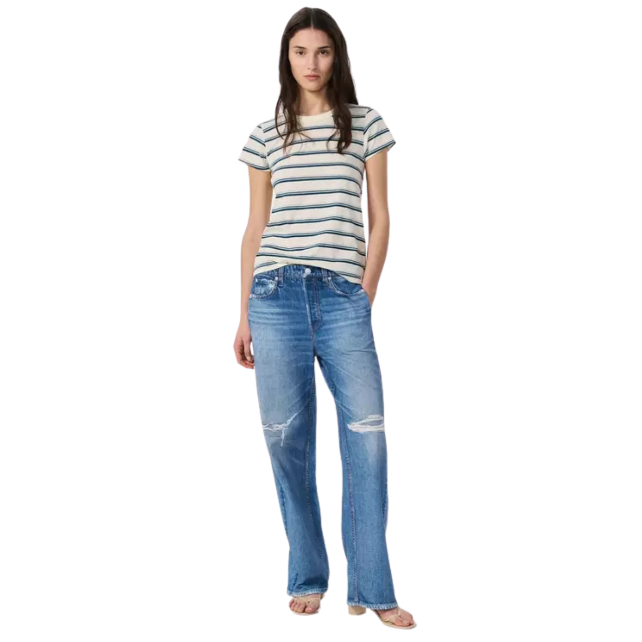 The Slub Stripe Tee Ivory Blue Stripe