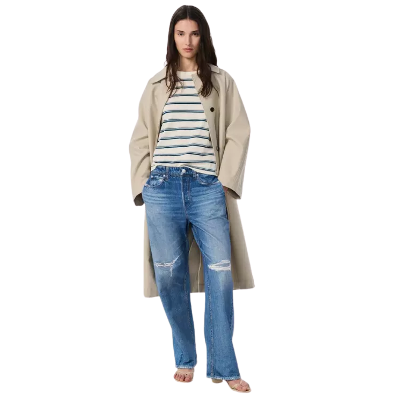 The Slub Stripe Tee Ivory Blue Stripe