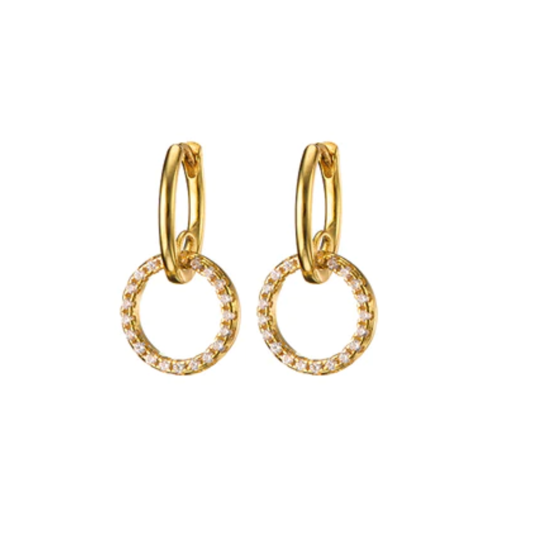 Gold Double Circle Huggies/Zircon