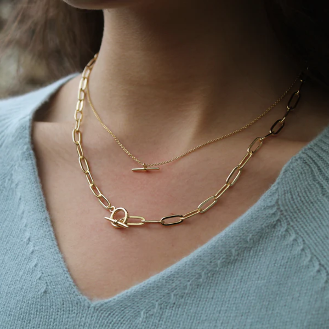 Gold Link T-Bar Necklace