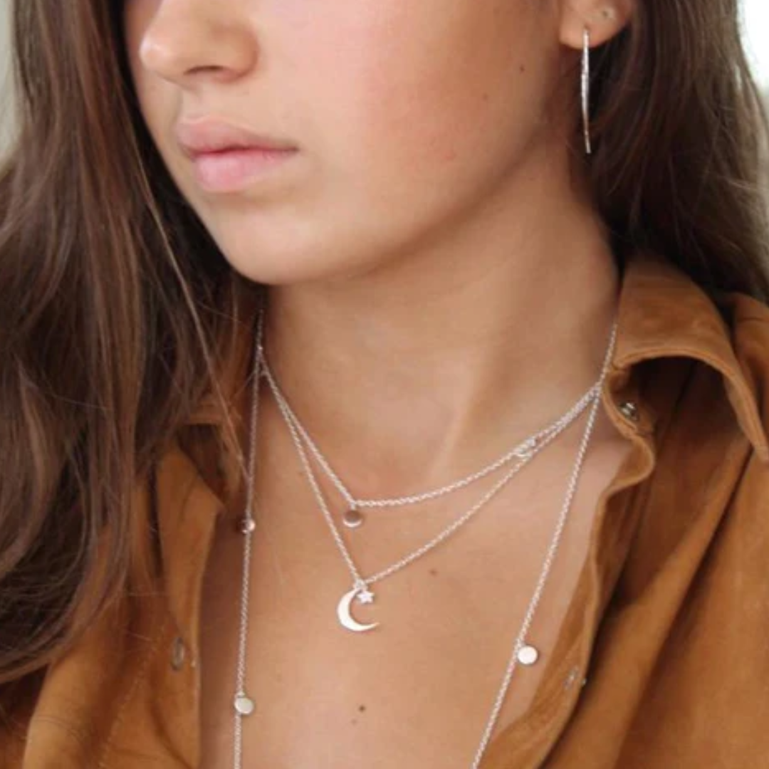 Silver Crescent Moon & Pavé Star Necklace
