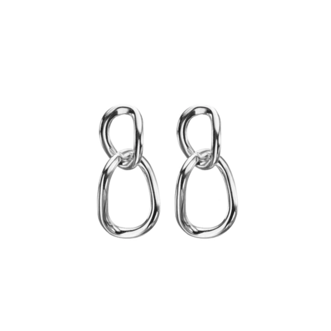 Silver Chunky Double Oval Drop Earrings