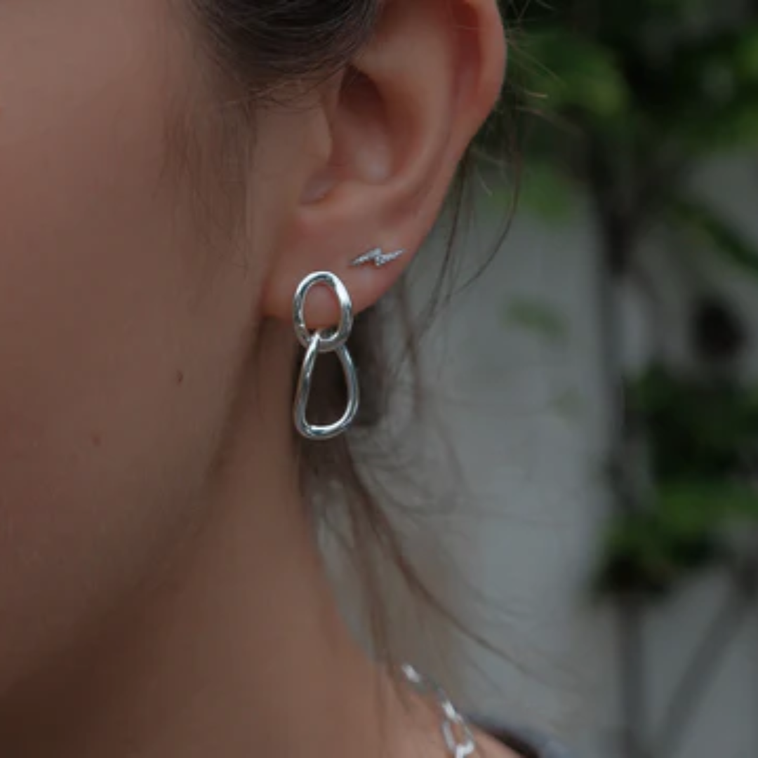 Silver Chunky Double Oval Drop Earrings