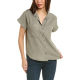 Slouchy Short Sleeve Button Down Green