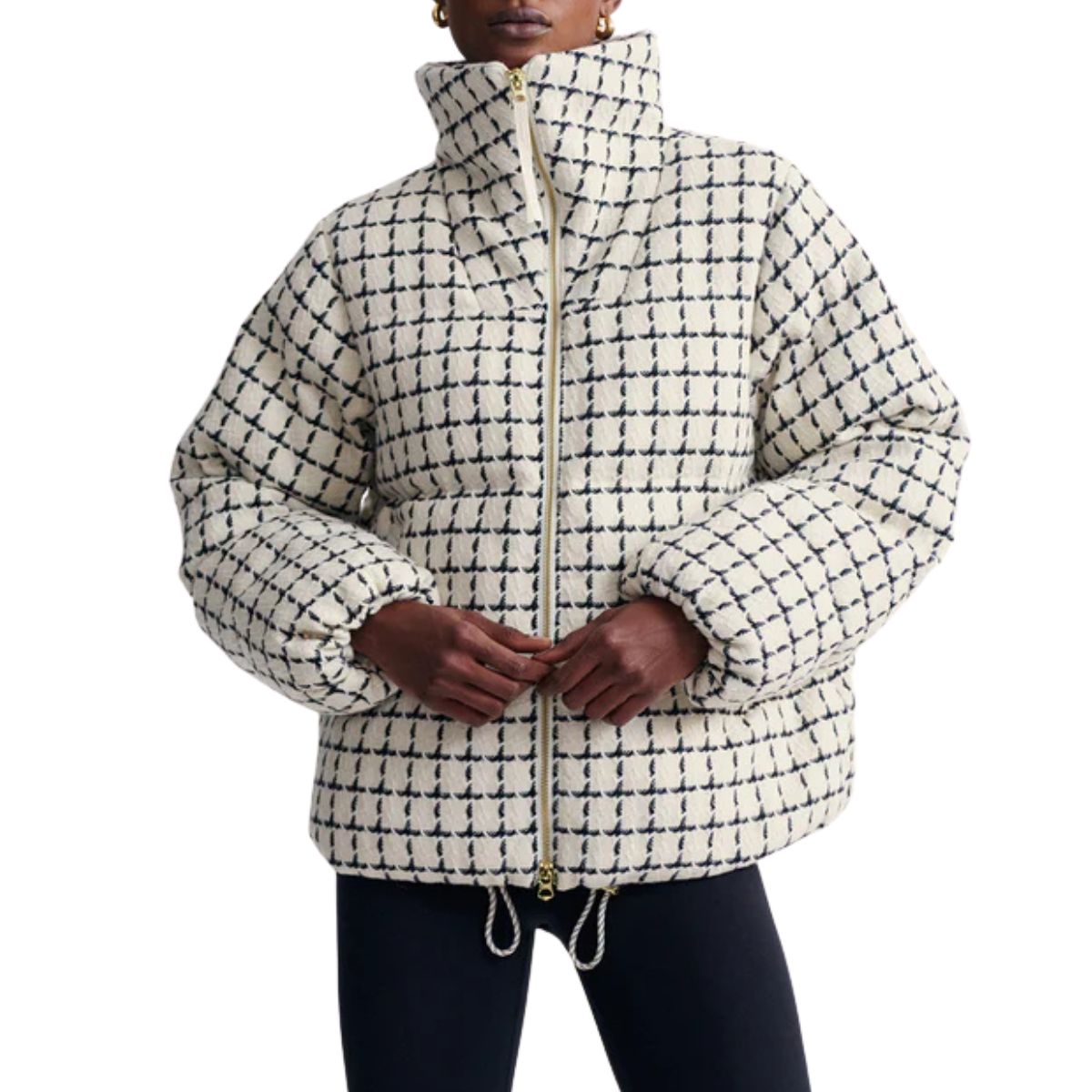 Eugene Check Short Puffer- Egret Mono Check