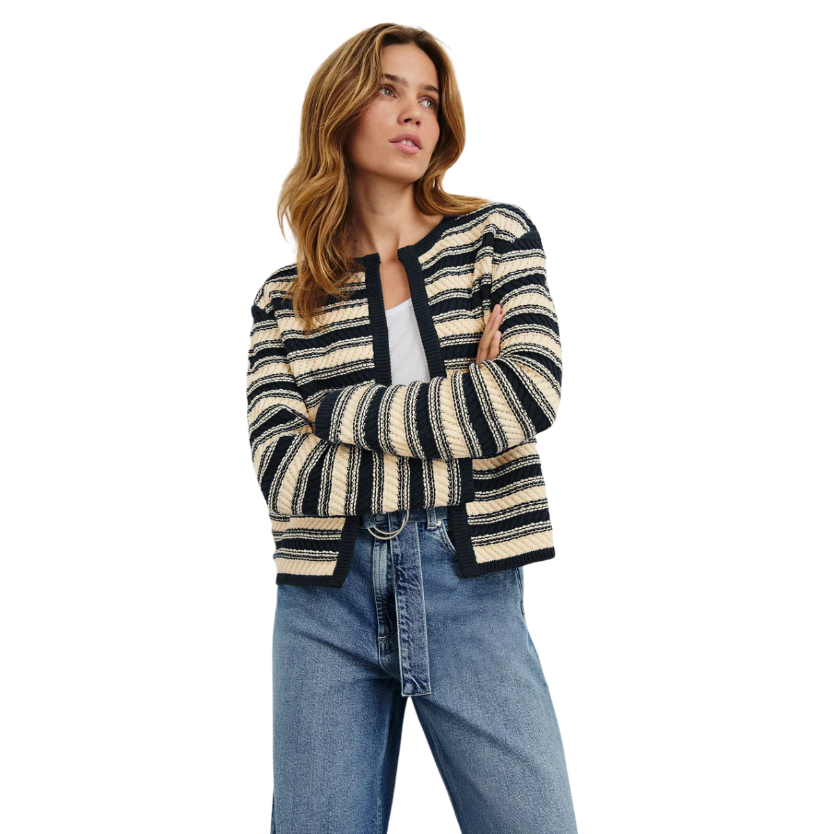 Nelly Cardigan Navy Oat Stripe