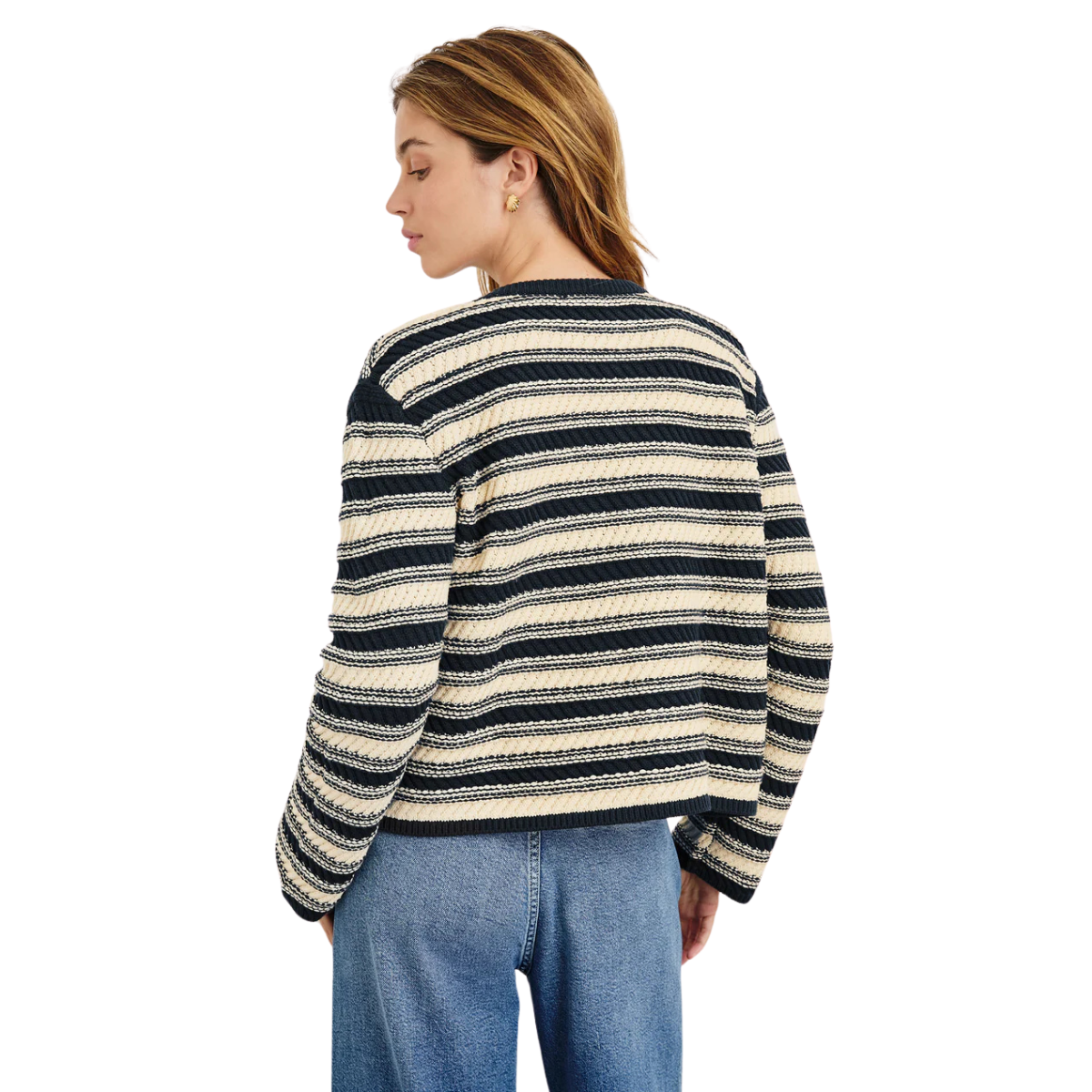 Nelly Cardigan Navy Oat Stripe