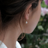 Small Pearl Drop Charm Huggie Gold