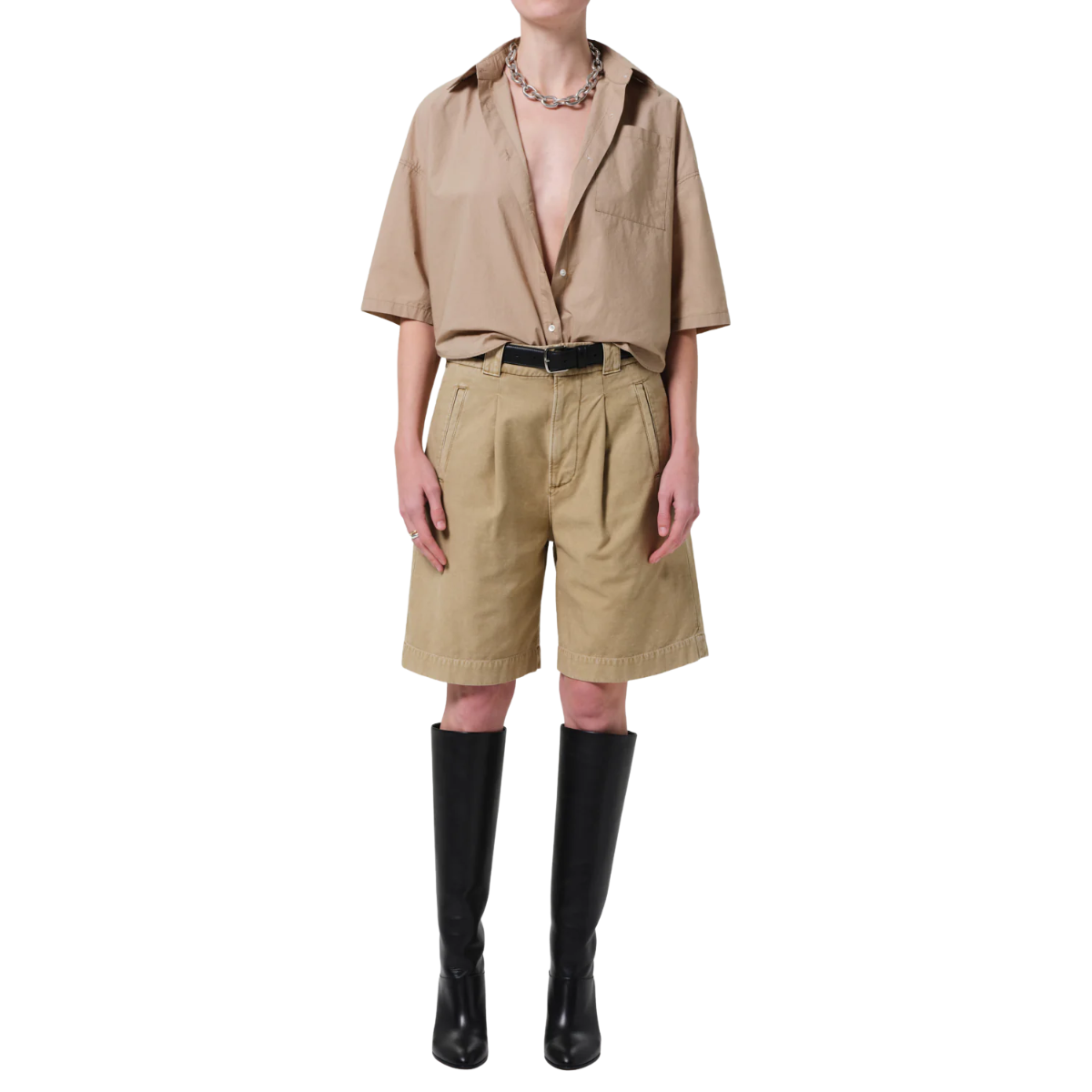 Frances Cropped Cape Button Up Catalina
