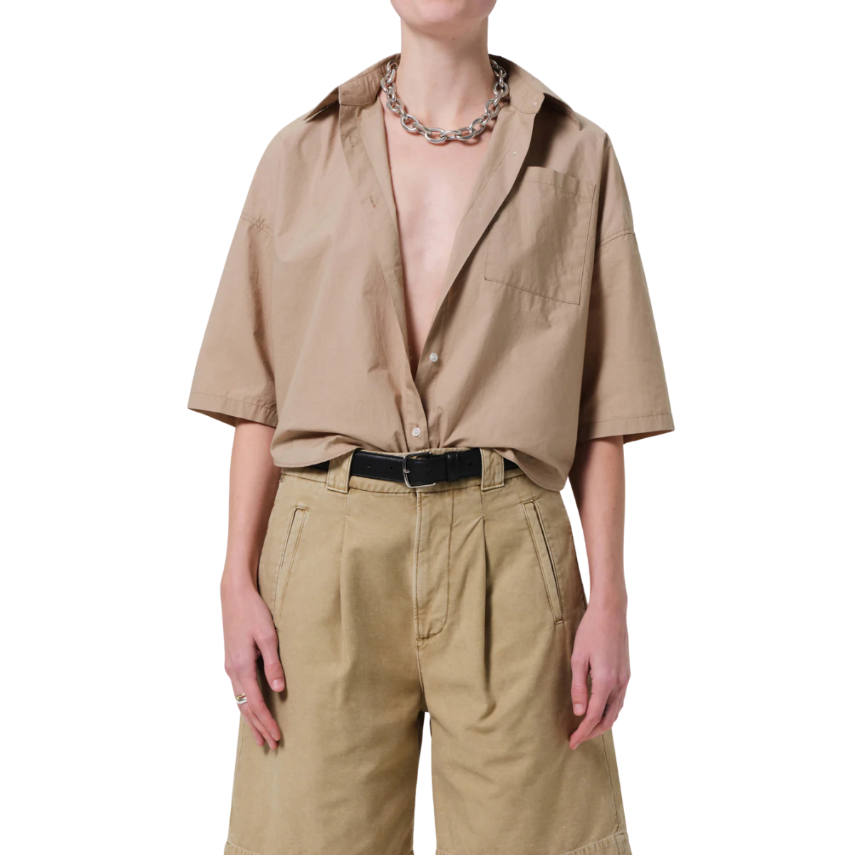 Frances Cropped Cape Button Up Catalina