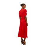 Red Gathered Midi Dress