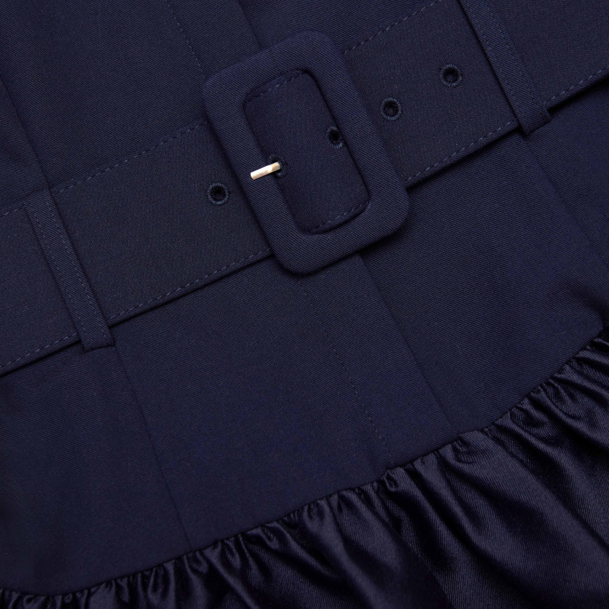 Belted Twill Midi Dress Navy