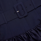 Belted Twill Midi Dress Navy