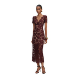 Floral Lace Midi Dress Burgundy