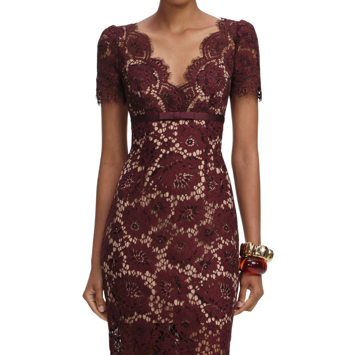 Floral Lace Midi Dress Burgundy