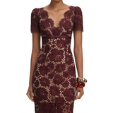 Floral Lace Midi Dress Burgundy