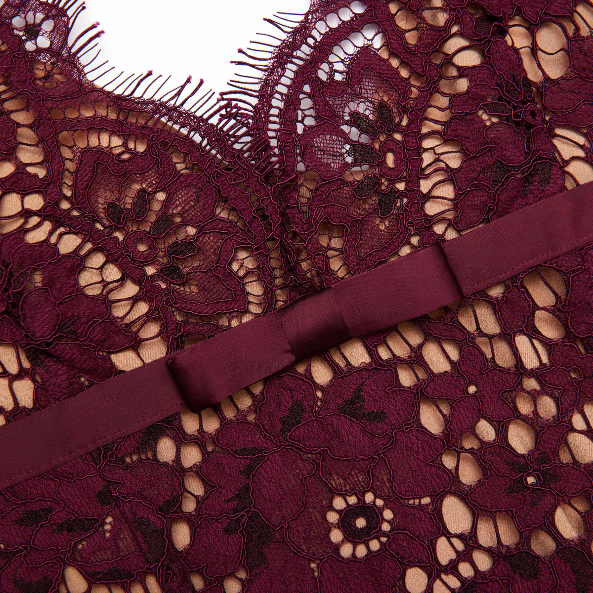 Floral Lace Midi Dress Burgundy