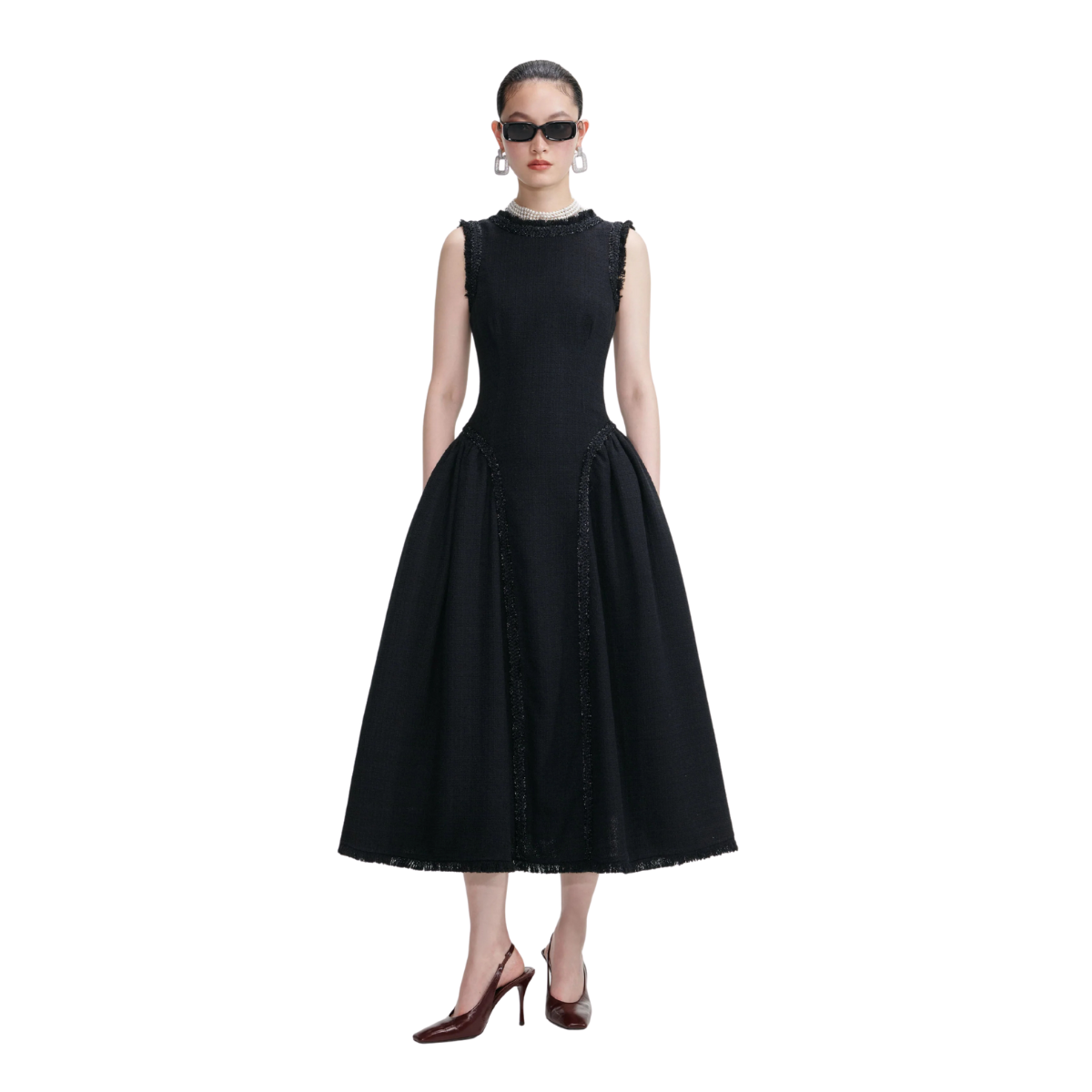 Black Boucle Midi Dress