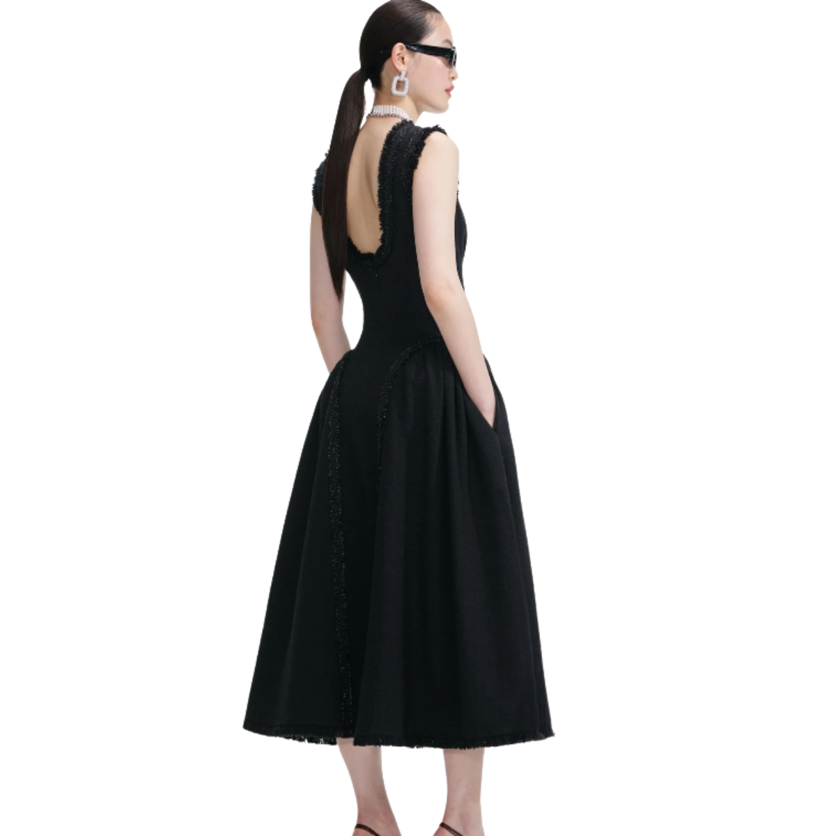 Black Boucle Midi Dress