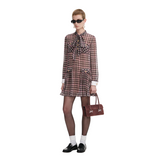 Check Chiffon Mini Dress Brown
