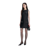 Black Taffeta Embellished Trim Mini Dress