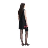 Black Taffeta Embellished Trim Mini Dress