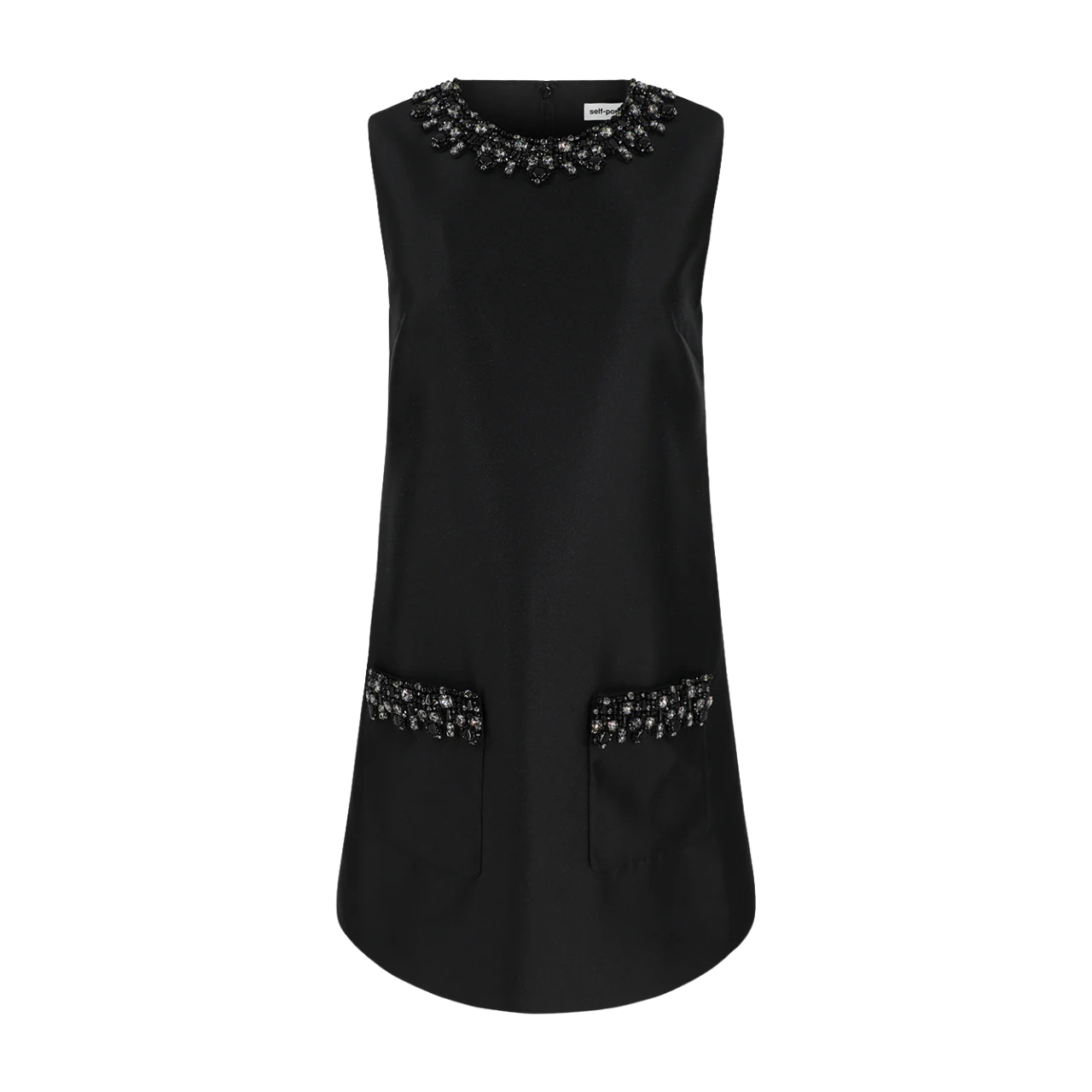 Black Taffeta Embellished Trim Mini Dress