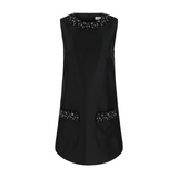 Black Taffeta Embellished Trim Mini Dress
