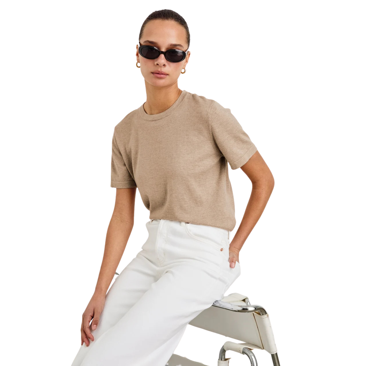 Cotton Cashmere Short Sleeve Knit Heather Oat