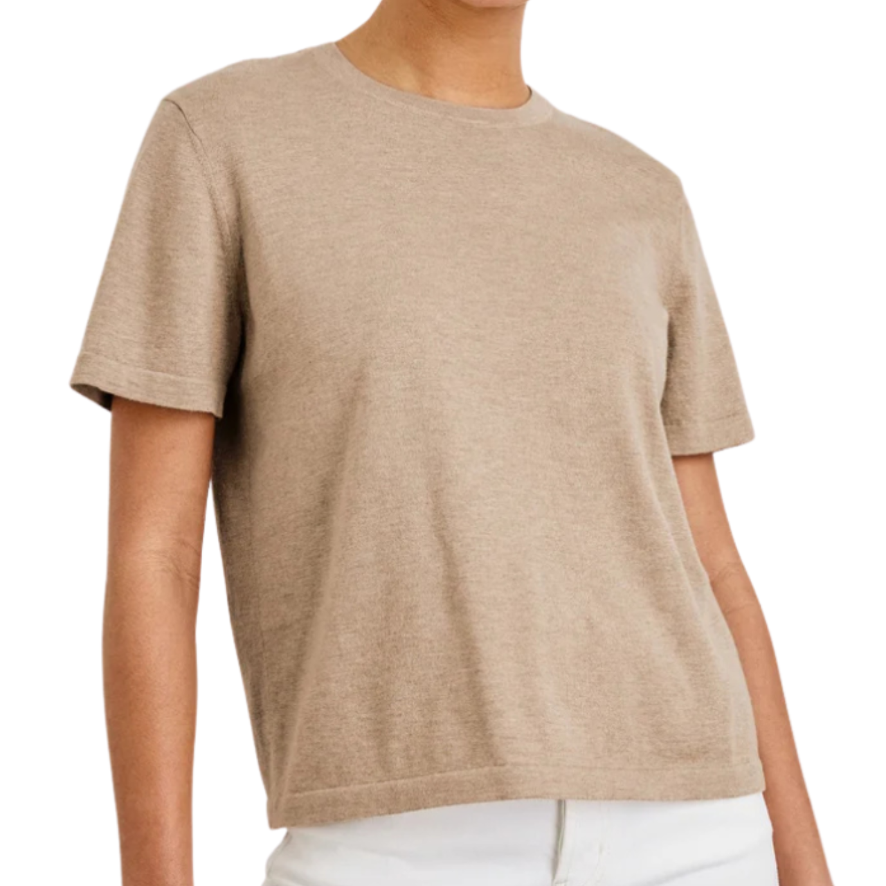 Cotton Cashmere Short Sleeve Knit Heather Oat
