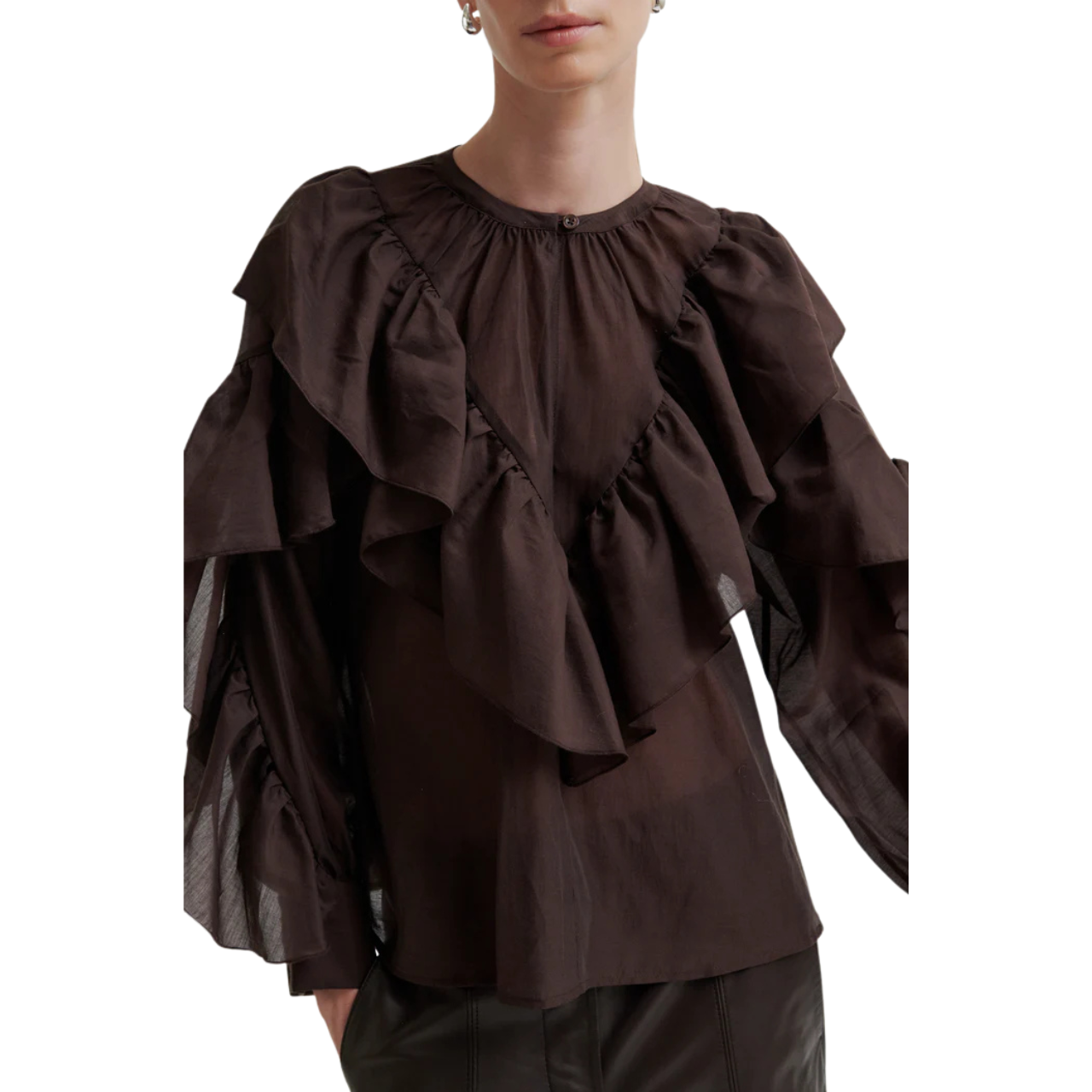 Fria Frill Blouse Chocolate