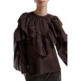 Fria Frill Blouse Chocolate