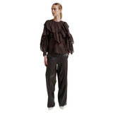 Fria Frill Blouse Chocolate