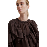 Fria Frill Blouse Chocolate