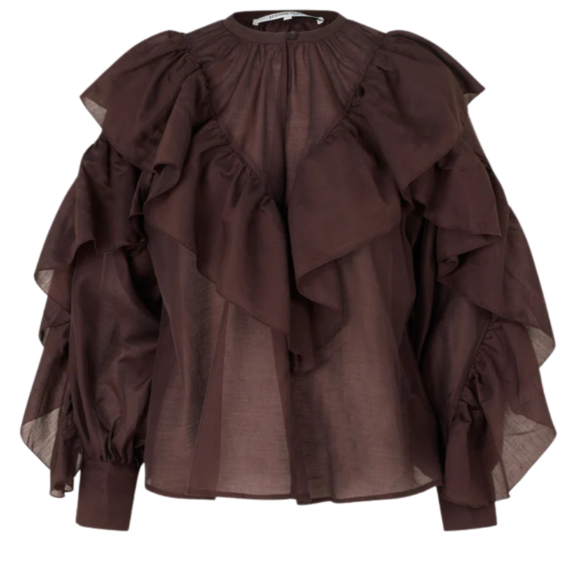 Fria Frill Blouse Chocolate