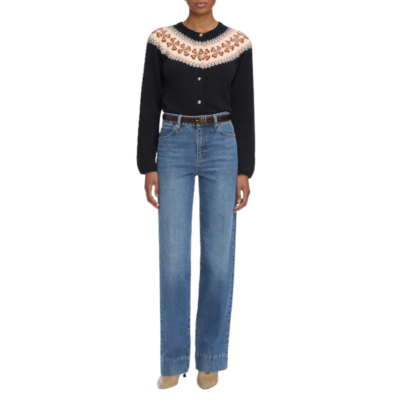 The Cashmere Fairisle Cardi Navy