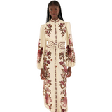 Renata Floral Sand L/S Midi Dress