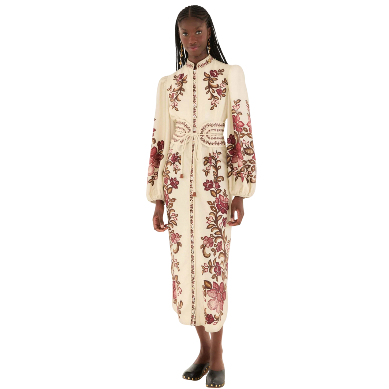 Renata Floral Sand L/S Midi Dress