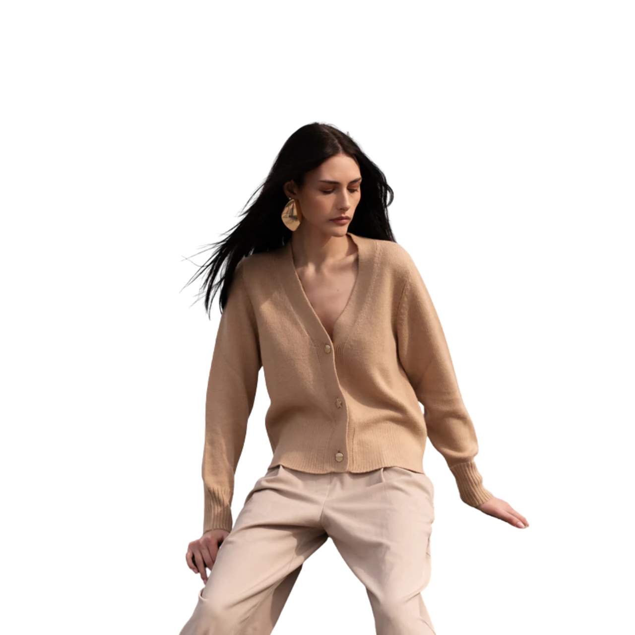 Button Up Cardigan Tan