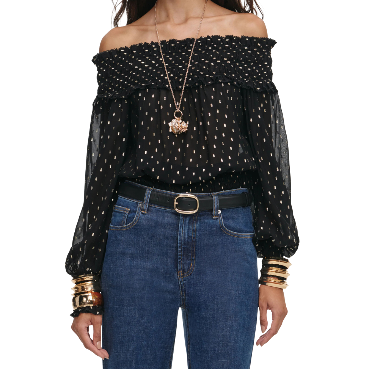 Black And Gold Chiffon Top
