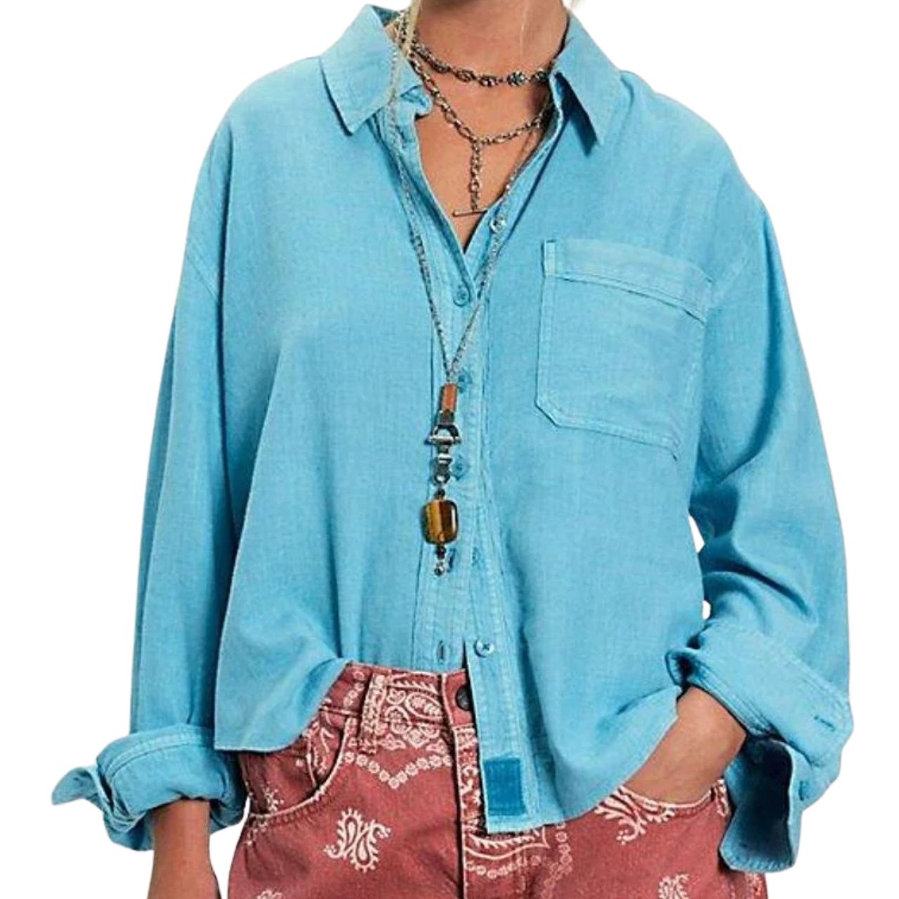 Laurel Blue Linen Button Up Shirt