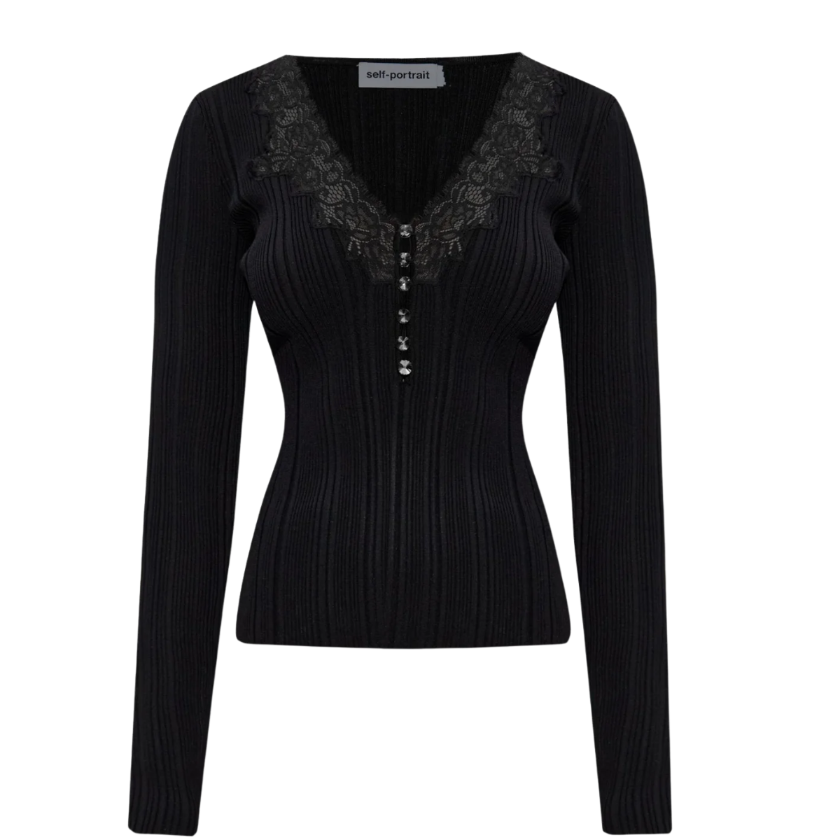 Black Lace Trim Knit Top
