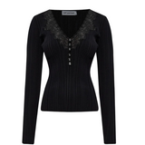 Black Lace Trim Knit Top